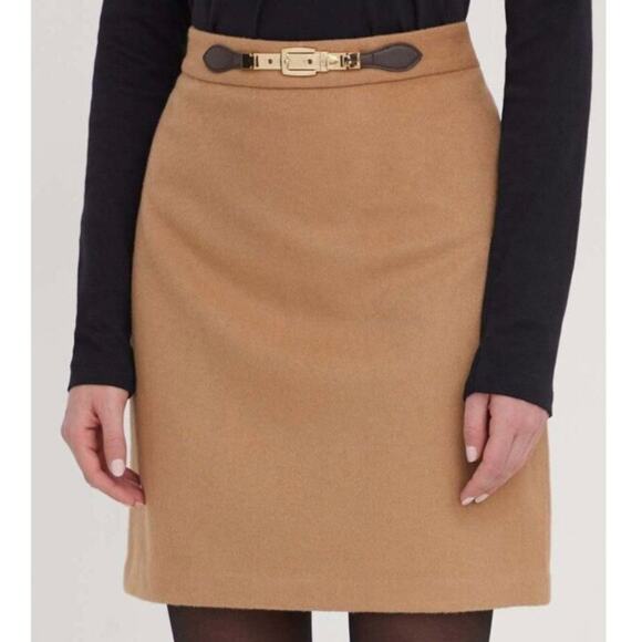 RALPH LAUREN BLACK LABEL | Wool Blend Tan Skirt Buckle Pencil Straight | 20W - Picture 1 of 8